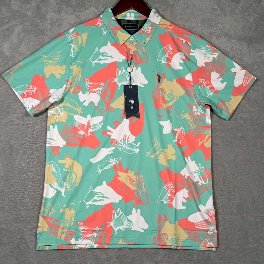 William Murray Polo Shirt Mens Medium Green Golf Performance Happy Hands‎